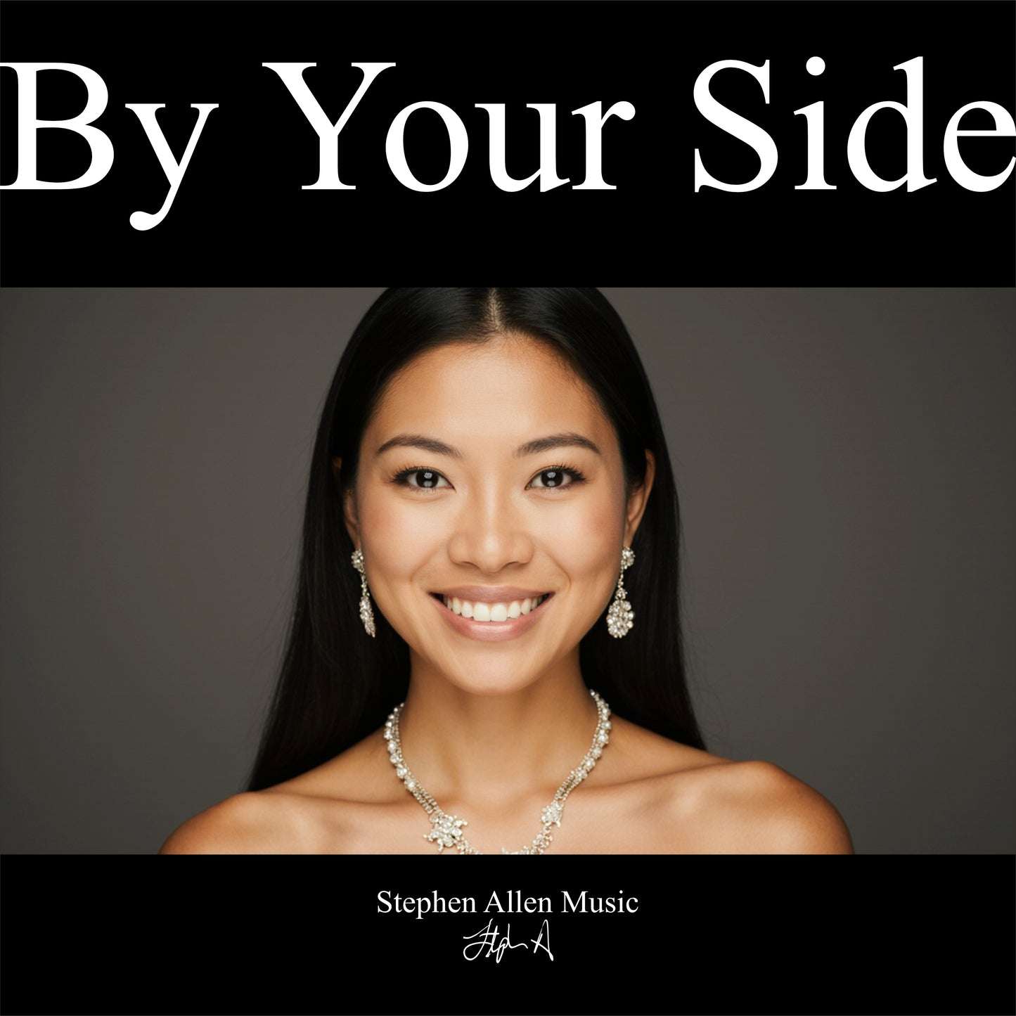 Album cover with a woman wearing jewelry and text 'By Your Side' by Stephen Allen Music