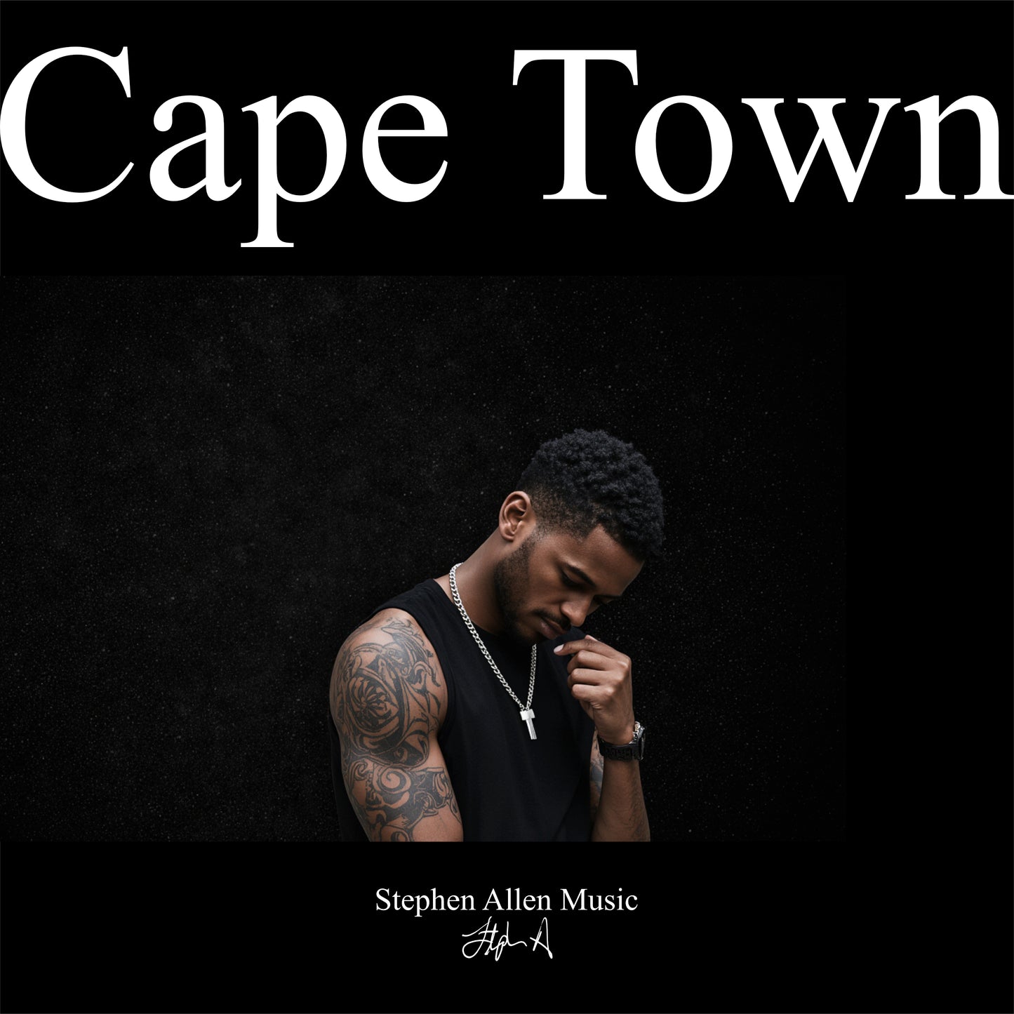 Album cover with a person in a black tank top against a dark background, featuring the text 'Cape Town' and 'Stephen Allen Music'.