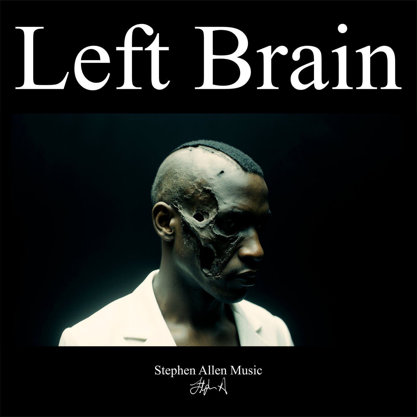 Album cover with a person wearing a mask and the text 'Left Brain' and 'Stephen Allen Music'.