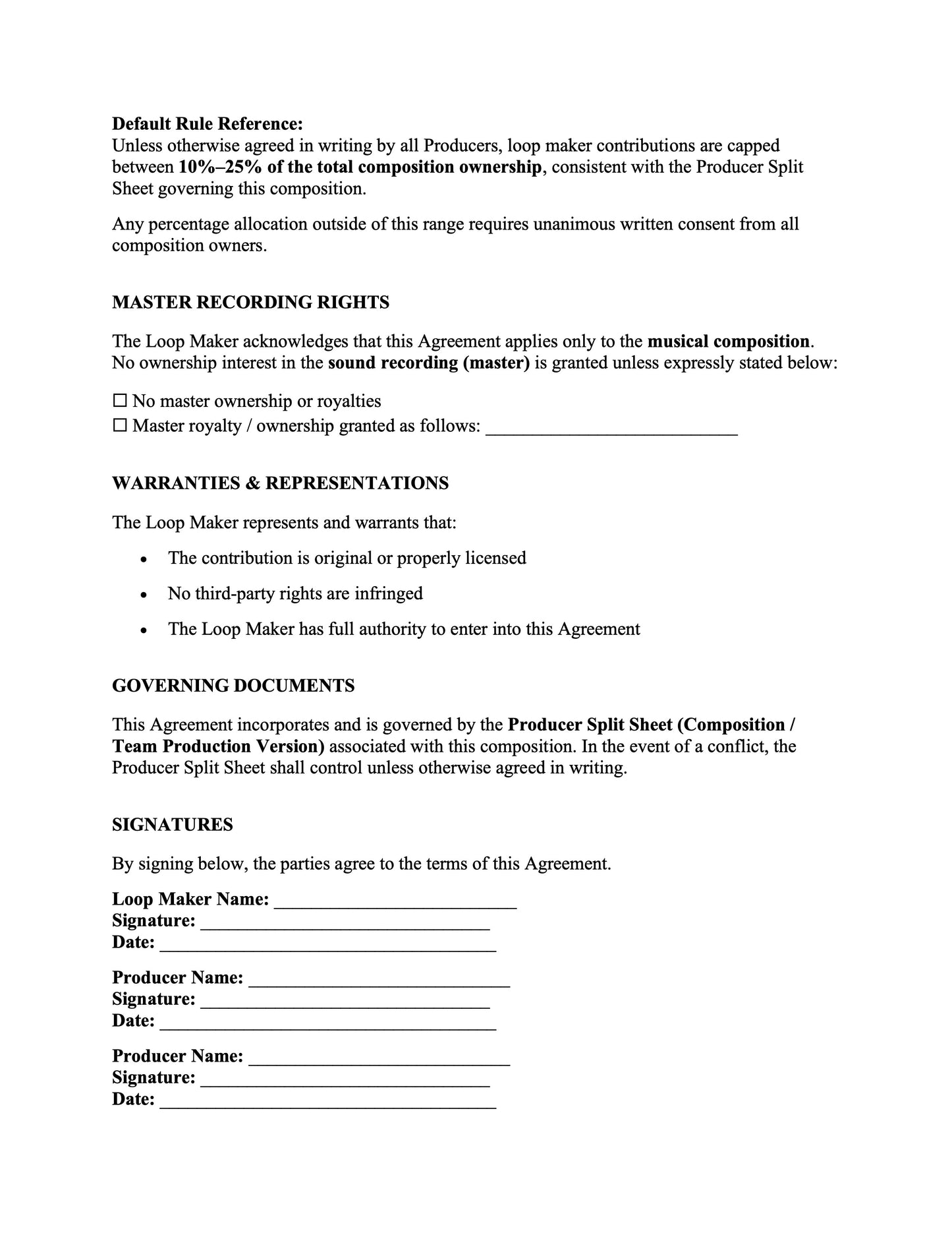 Legal document with text and checkboxes on a white background Stephen Allen Music