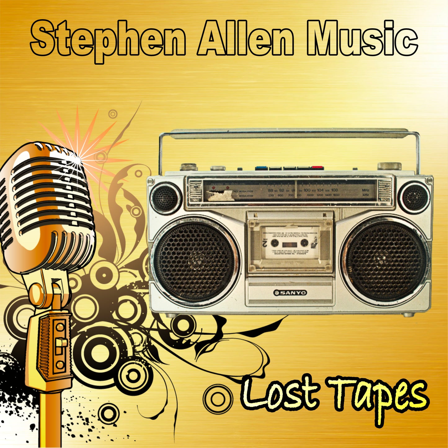 A digital image of a vintage boombox with a microphone and a cassette tape, alongside the text 'Stephen Allen Music - Lost Tapes'.