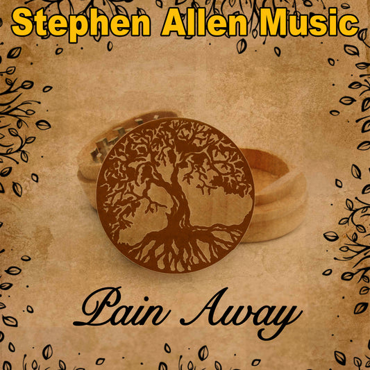 Album cover for 'Pain Away' by Stephen Allen Music with a tree design and leaf patterns.