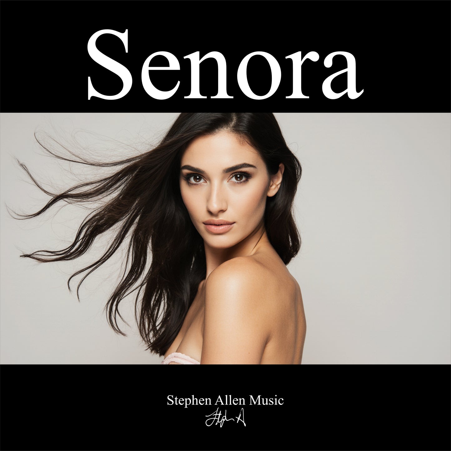 Album cover for 'Senora' by Stephen Allen Music featuring a woman with flowing hair.