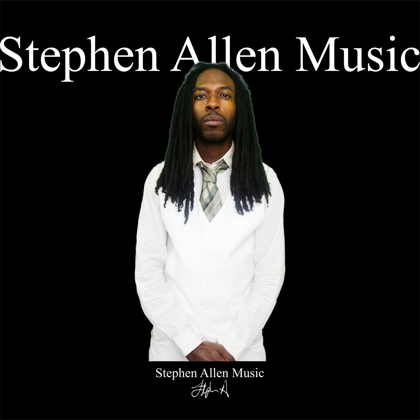 Man in a white shirt and tie with 'Stephen Allen Music' text on a black background