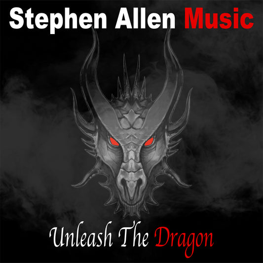 Album cover with a dragon illustration and 'Stephen Allen Music' text on a dark background