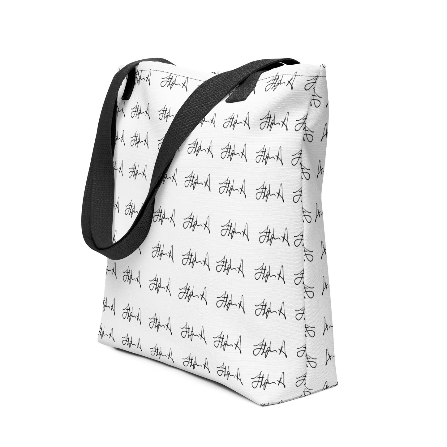 White tote bag with black geometric pattern on a white background Stephen Allen Music