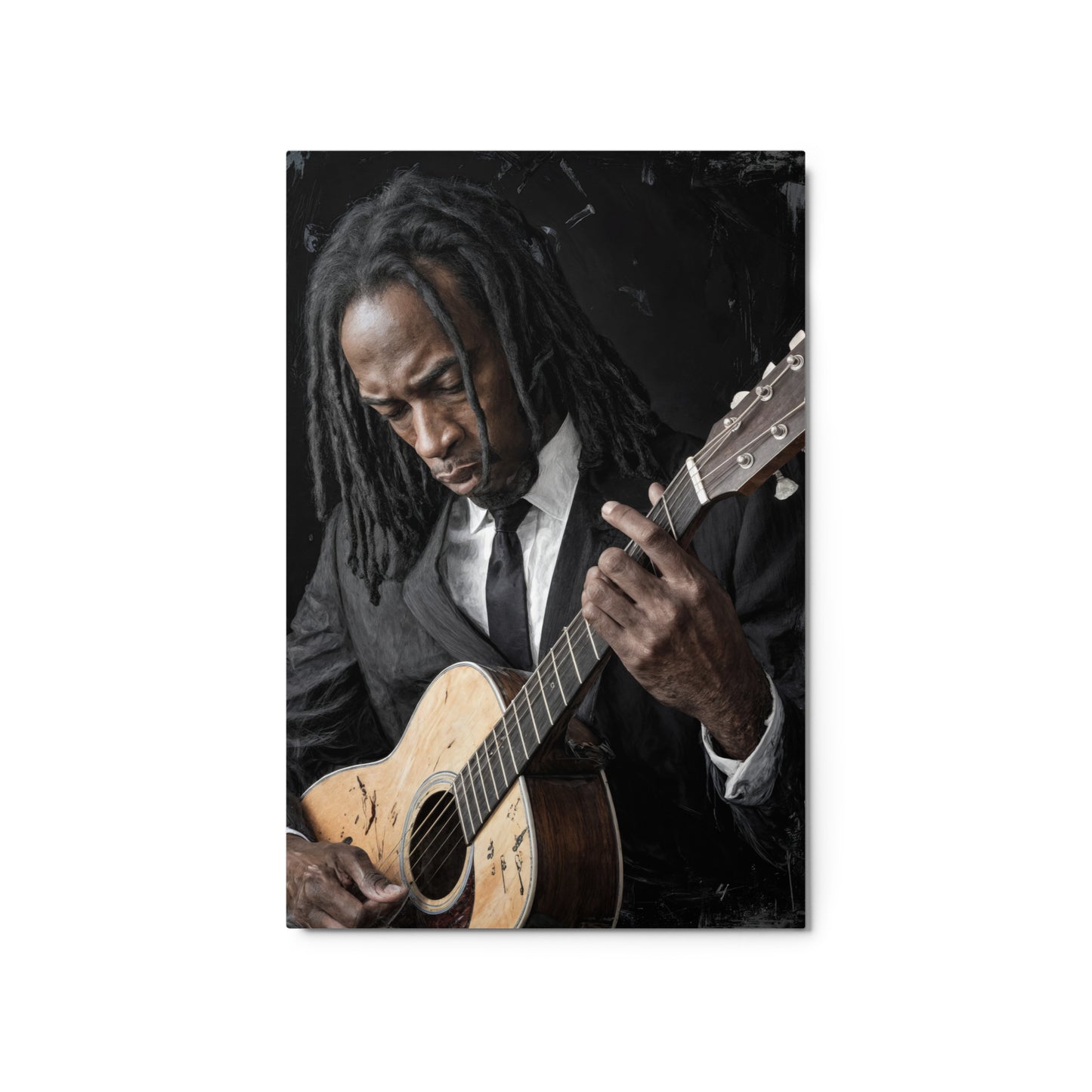 Man with dreadlocks playing an acoustic guitar on a dark background Stephen Allen Music