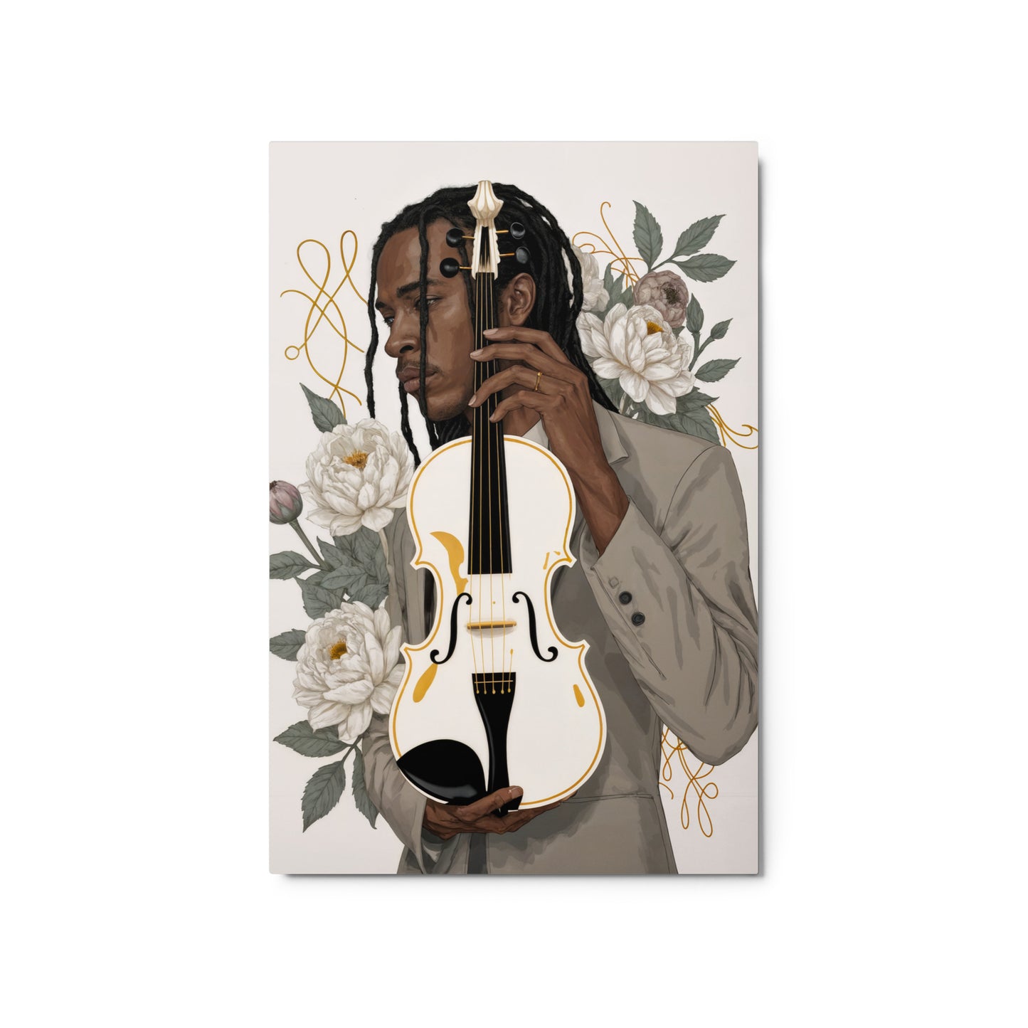Illustration of a person holding a violin with floral elements on a light background Stephen Allen Music