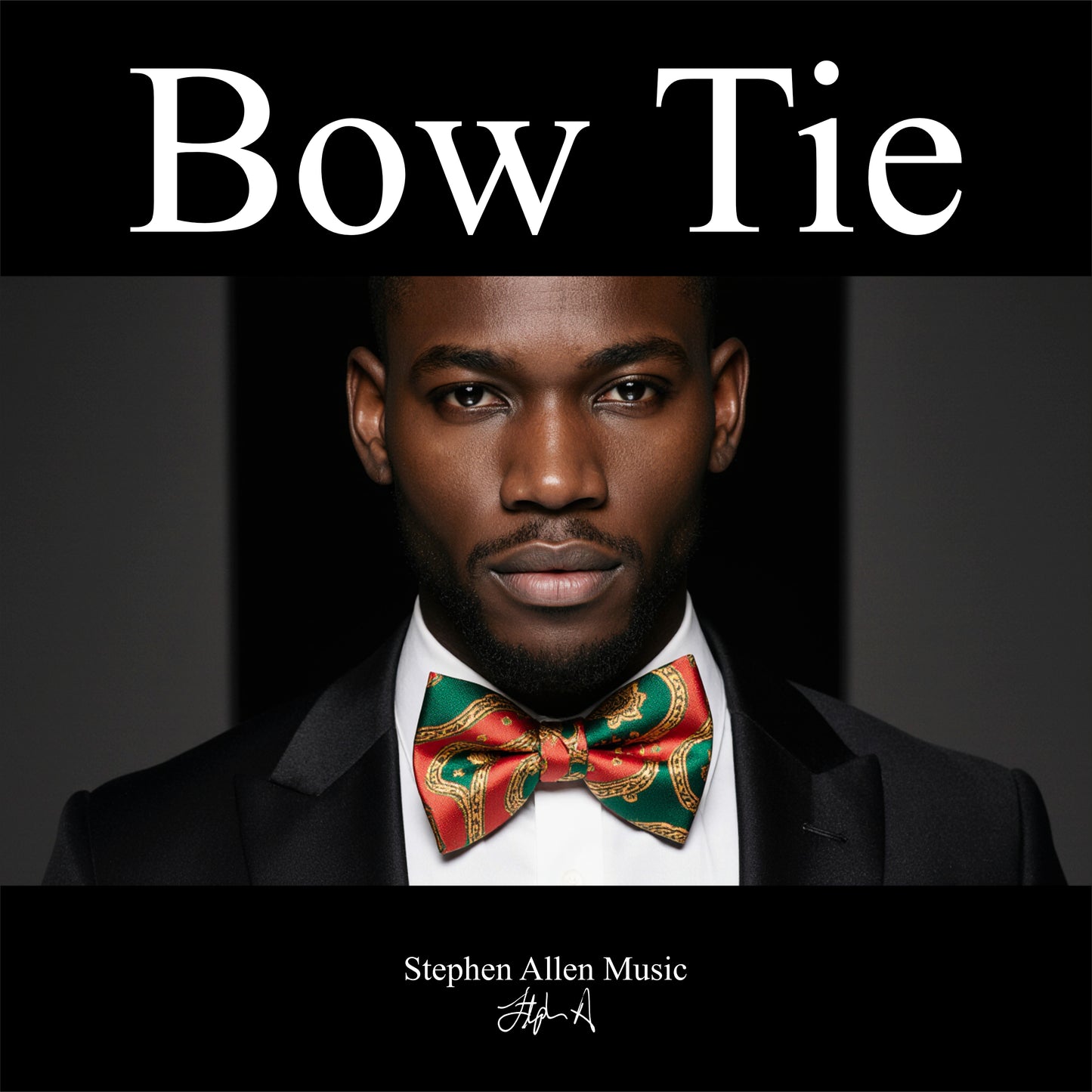 Album cover with a man wearing a bow tie, featuring the text 'Bow Tie' and 'Stephen Allen Music'.