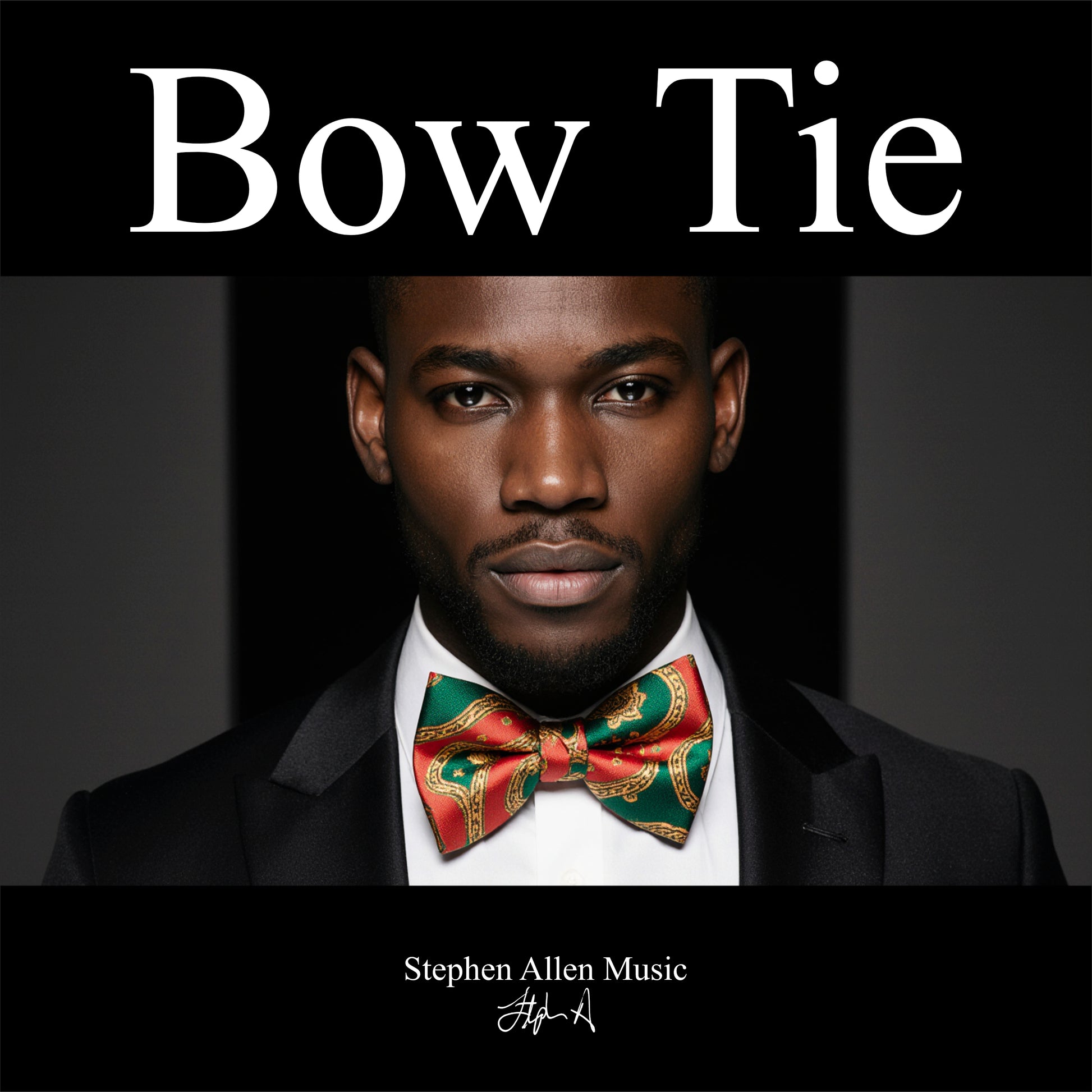 Album cover with a man wearing a bow tie, featuring the text 'Bow Tie' and 'Stephen Allen Music'.