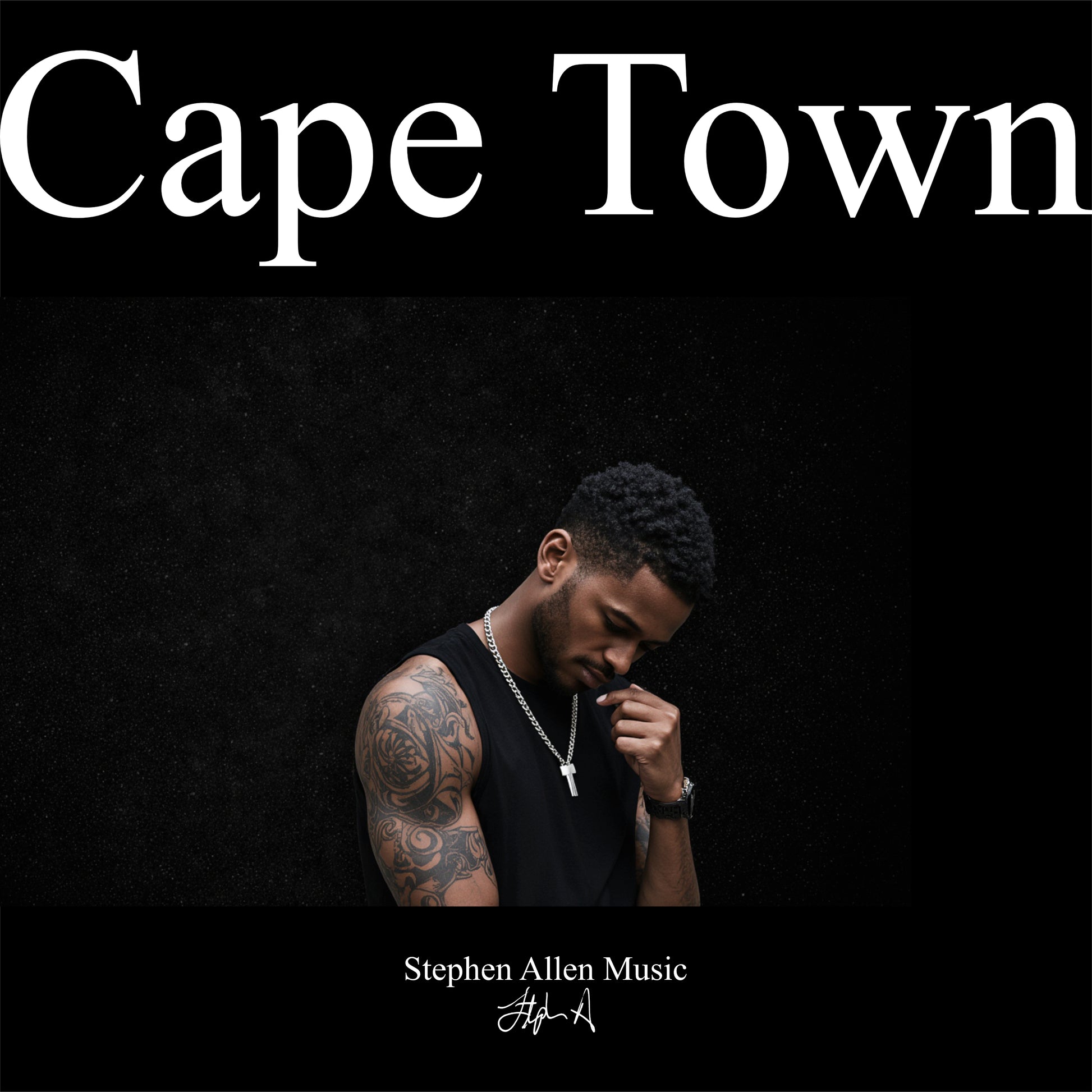 Album cover with a person in a black tank top against a dark background, featuring the text 'Cape Town' and 'Stephen Allen Music'.