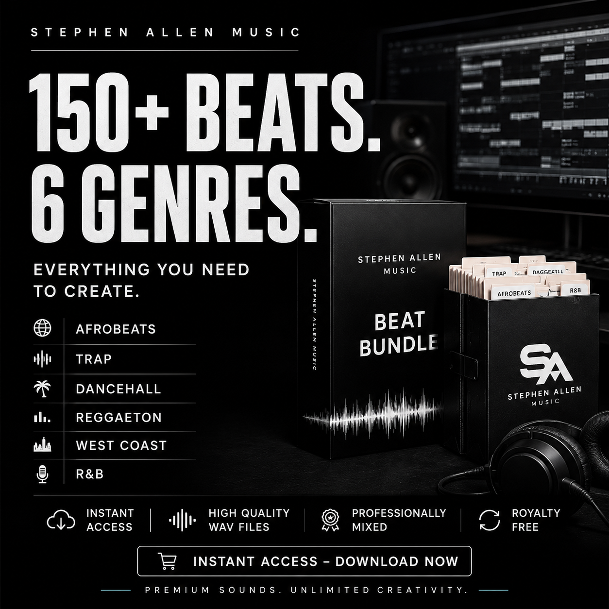 Free 150+ Beat Pack Download (MP3) – Trap, Afrobeats, Hip Hop, Reggaeton, Dancehall & West Coast Beats | Stephen Allen Music