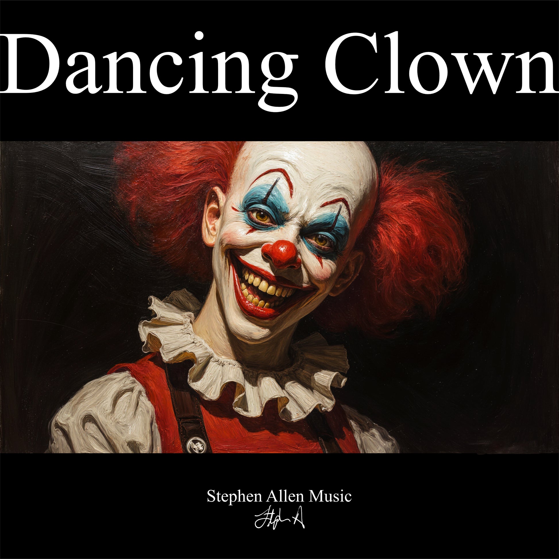 Album cover with a clown face and text 'Dancing Clown' and 'Stephen Allen Music'.