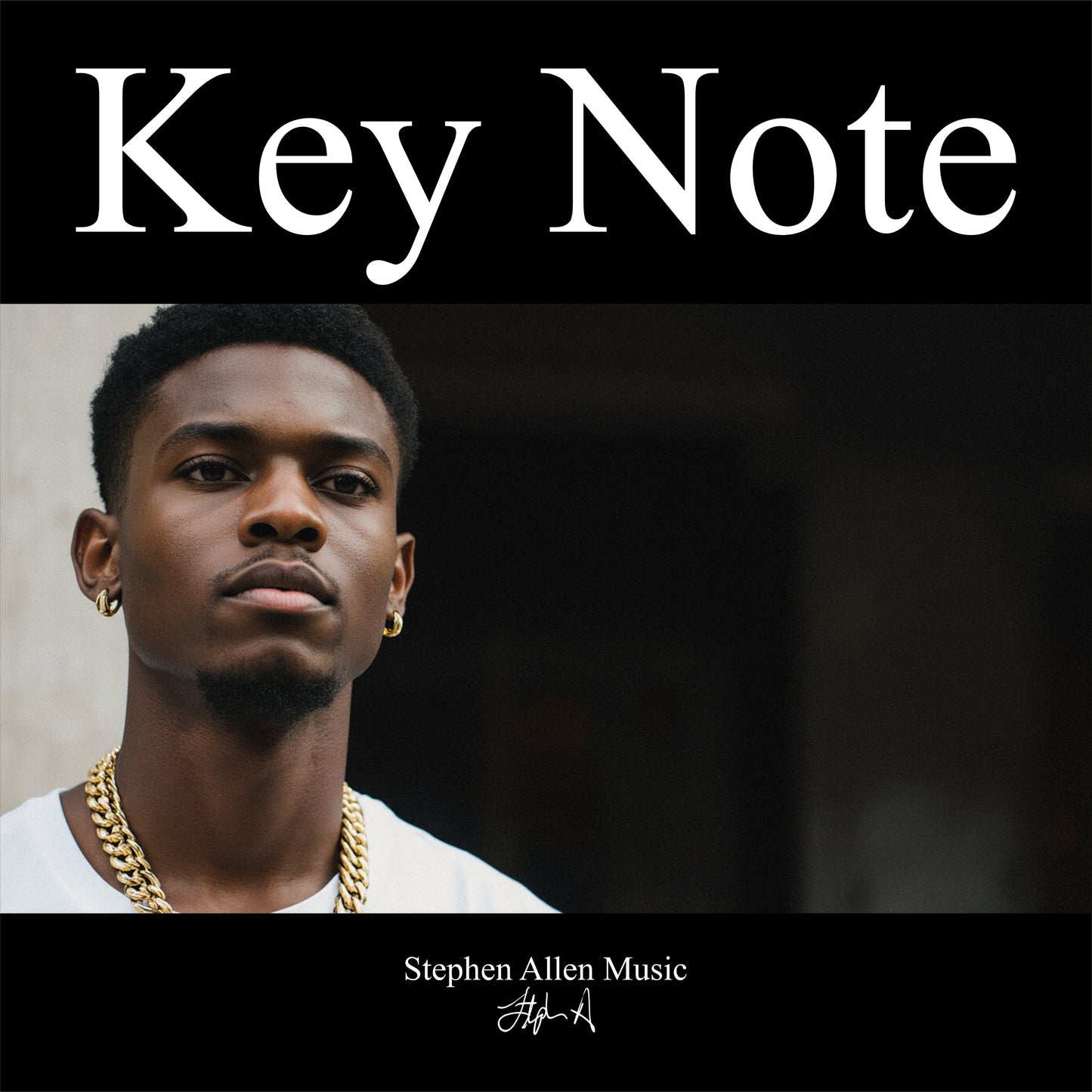 Album cover with a person wearing a gold chain, text 'Key Note' and 'Stephen Allen Music'.