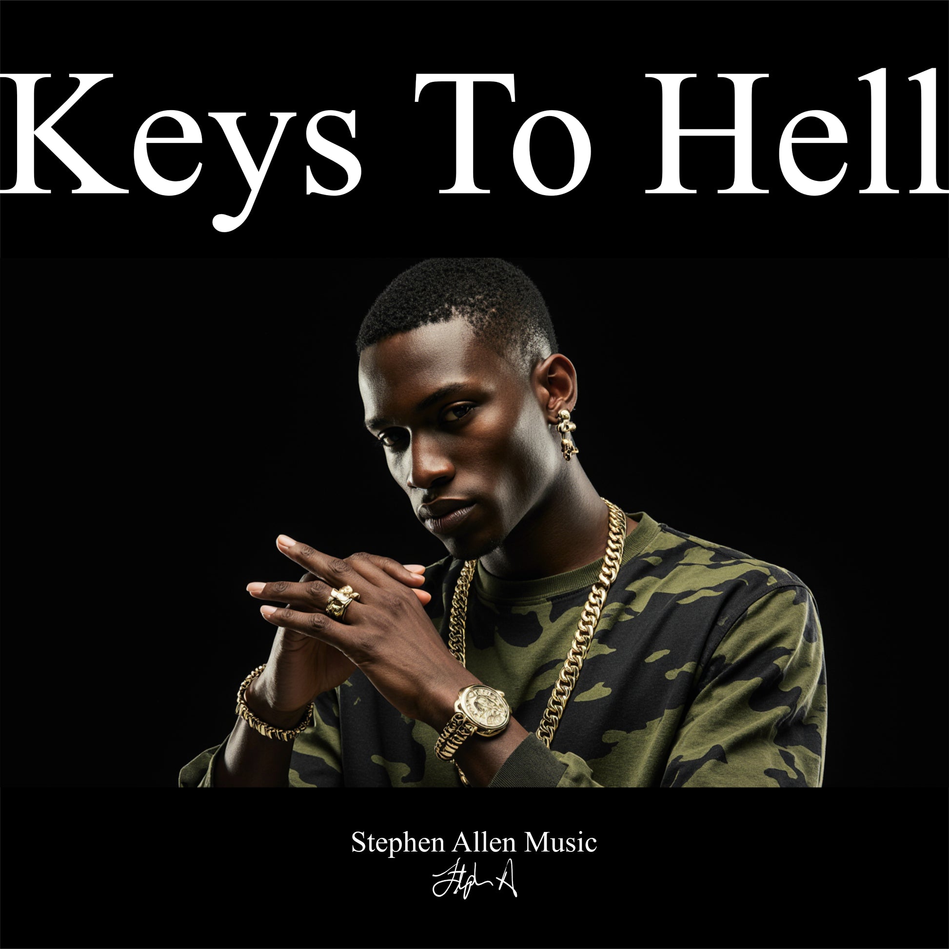 Album cover with a person wearing gold jewelry and text 'Keys To Hell' by Stephen Allen Music.