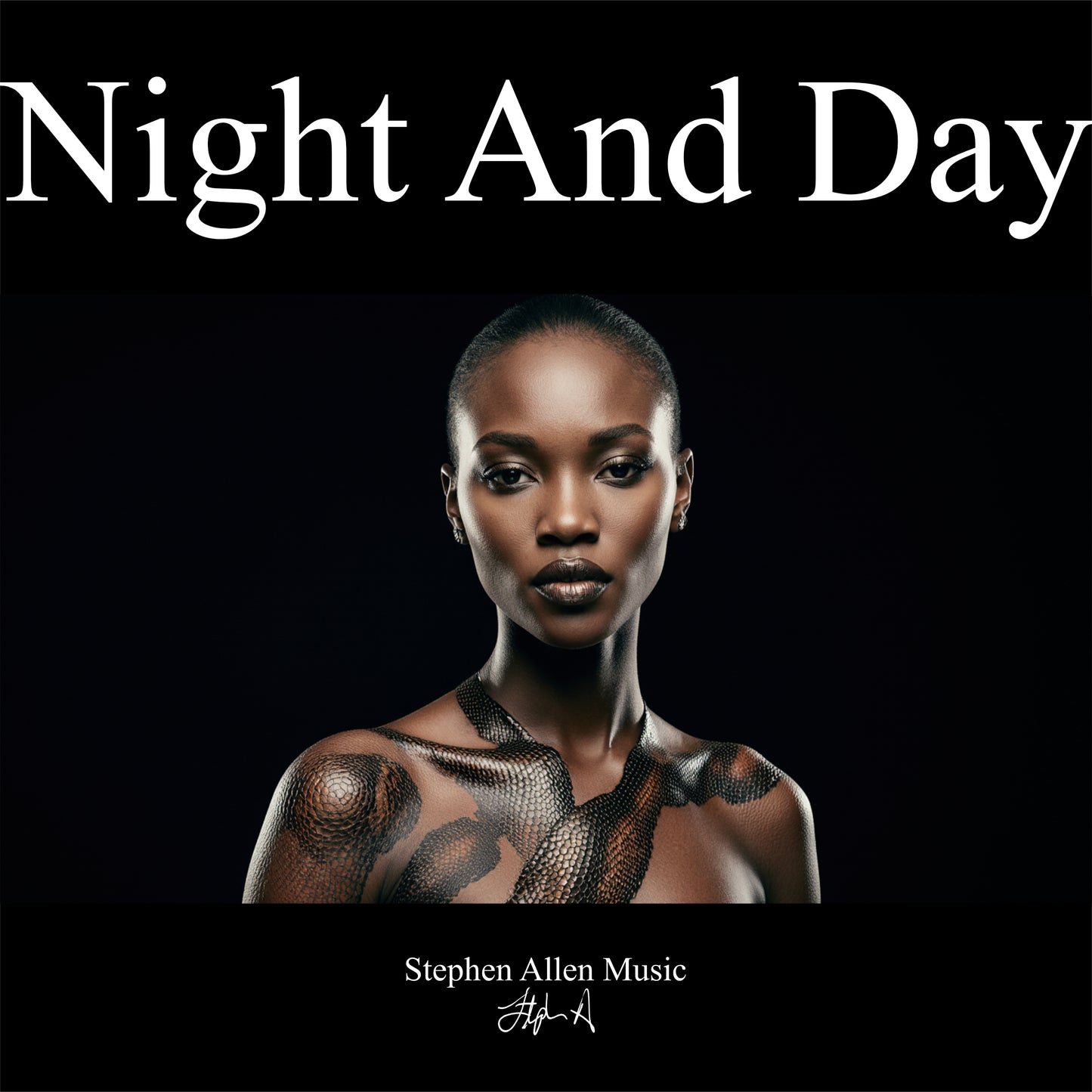 Album cover with a woman's portrait and 'Night And Day' text on a black background Stephen Allen Music