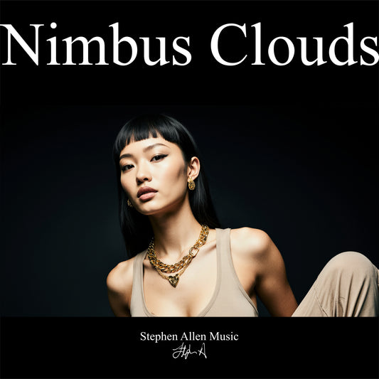 Album cover with a person wearing gold jewelry against a black background, featuring the text 'Nimbus Clouds' and 'Stephen Allen Music'.