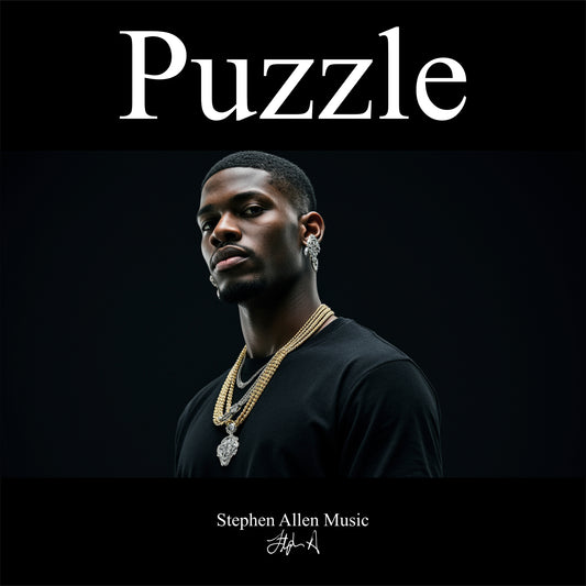 Album cover with a person wearing jewelry against a black background, featuring the text 'Puzzle' and 'Stephen Allen Music'.