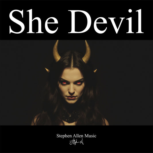 Album cover for 'She Devil' by Stephen Allen Music with a dark theme and woman with horns.