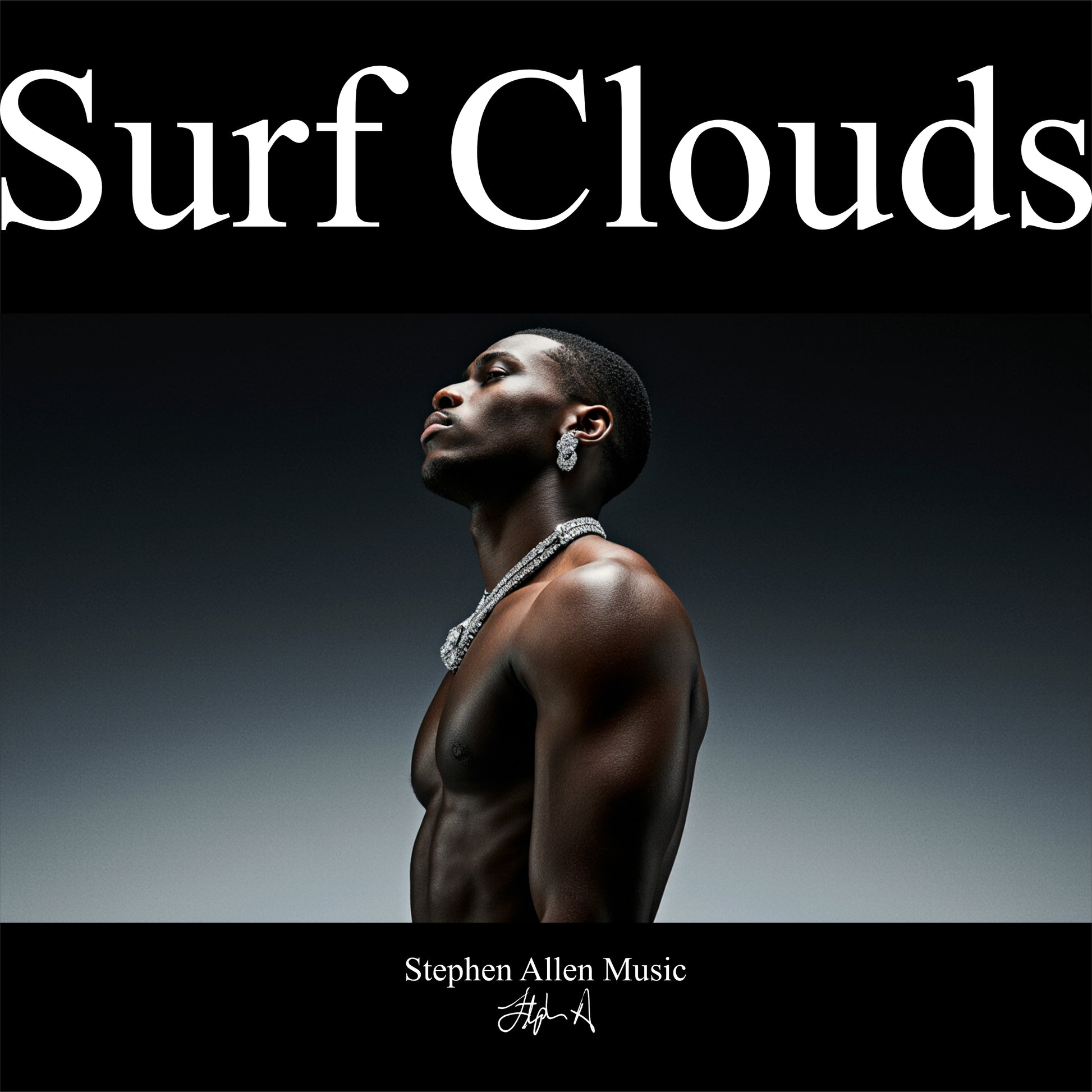 Album cover with a person in profile against a gradient background, featuring the text 'Surf Clouds' and 'Stephen Allen Music'.