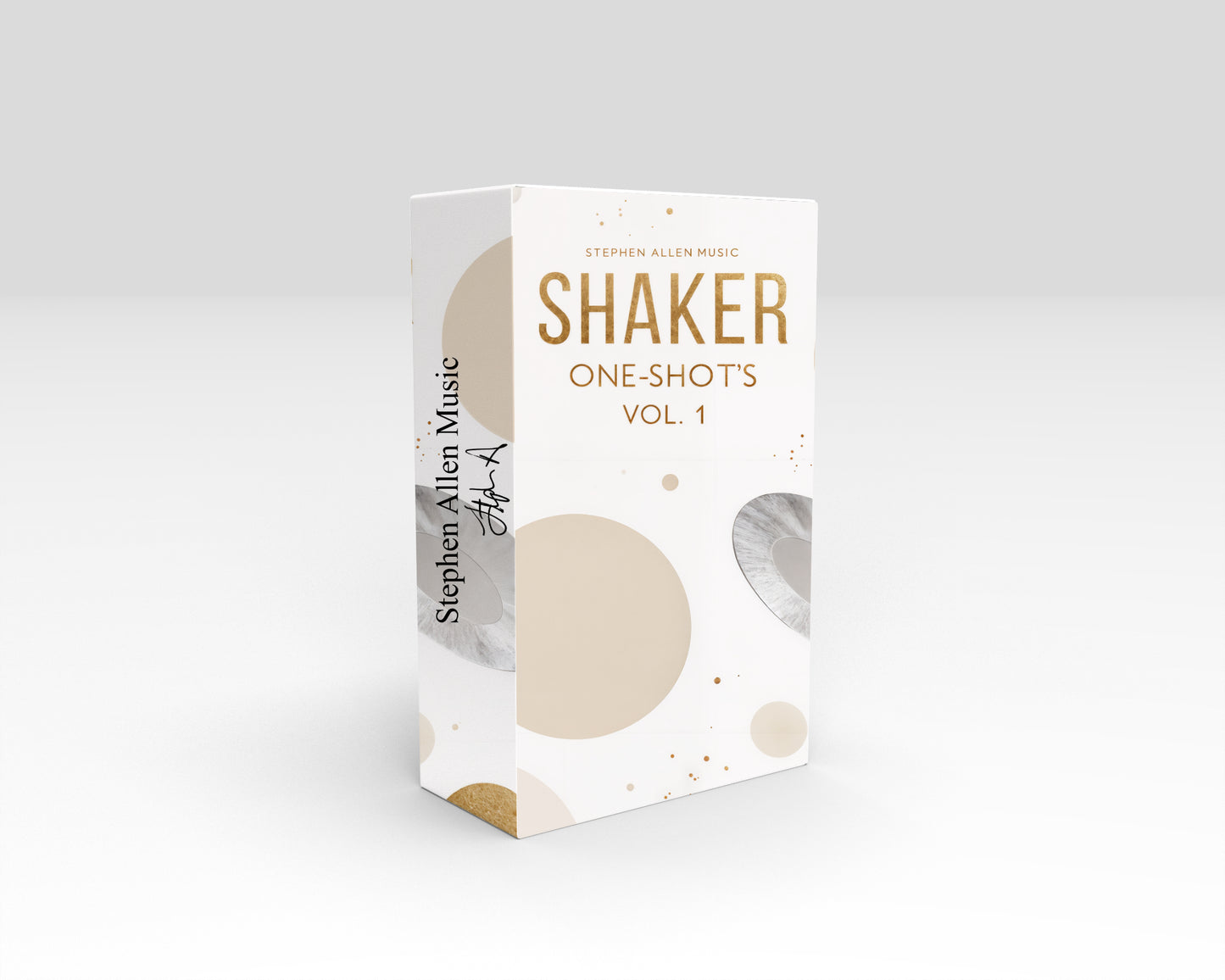 Music product packaging for 'Shaker One-Shots Vol. 1' by Stephen Allen Music on a white background