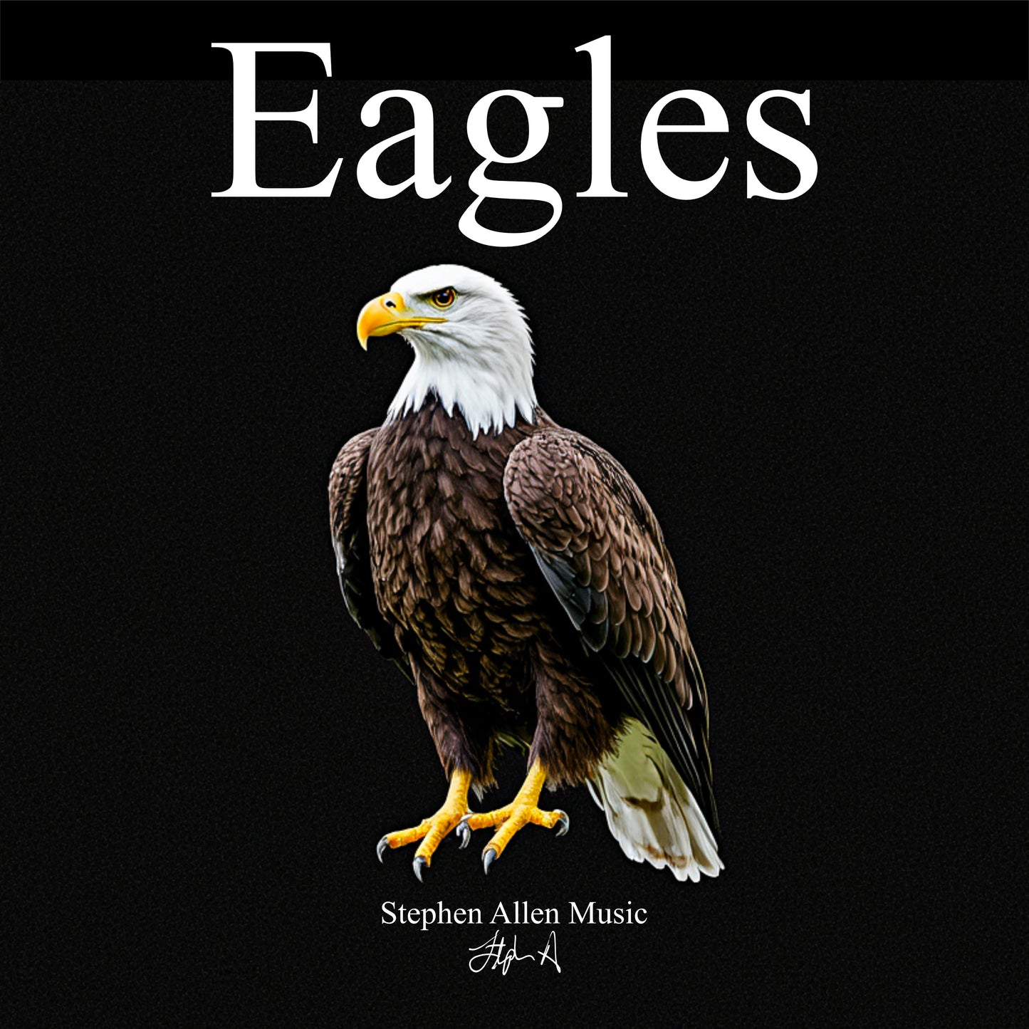 Album cover with an eagle and the word 'Eagles' on a black background Stephen Allen Music