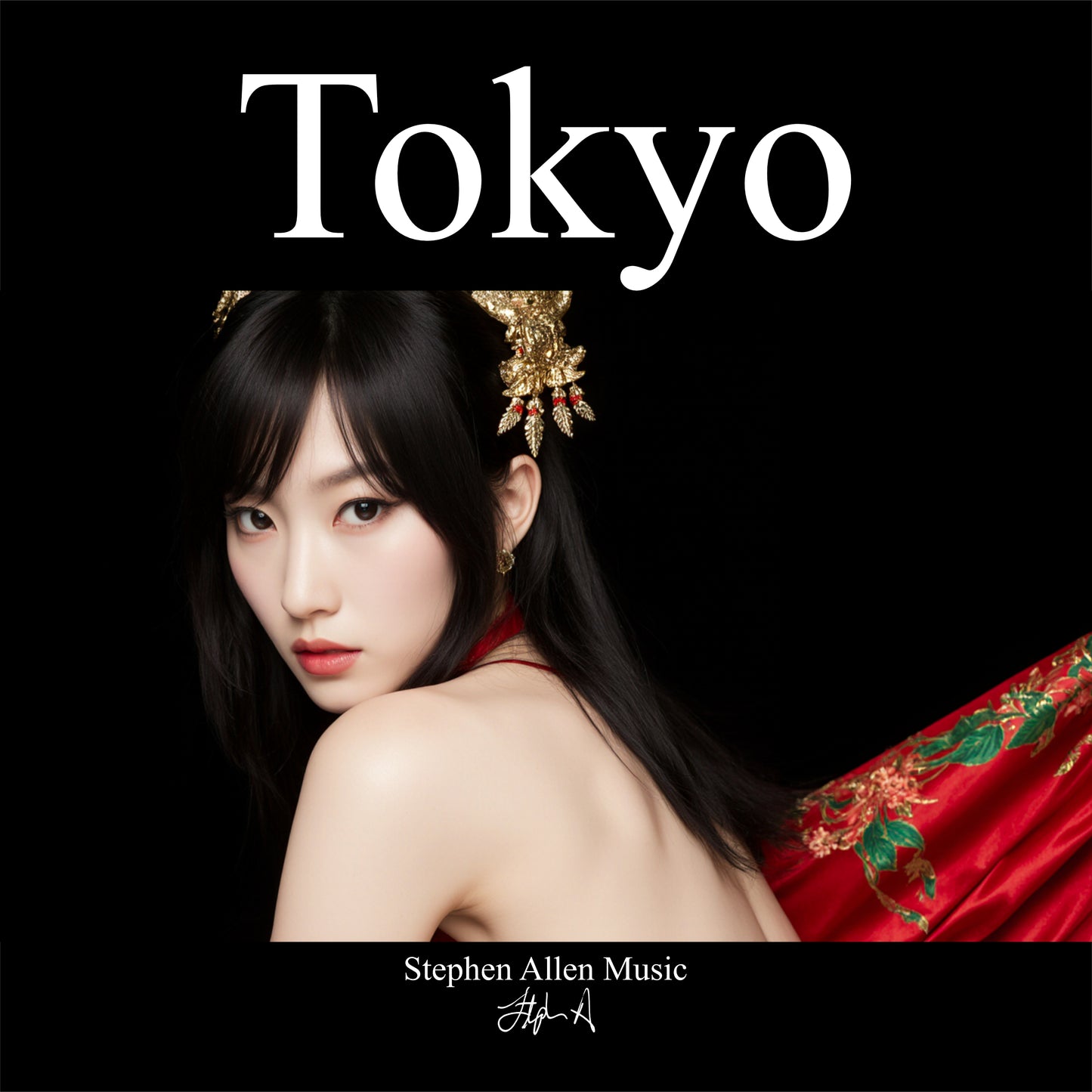 Album cover with a person in traditional attire and 'Tokyo' text on a black background Stephen Allen Music
