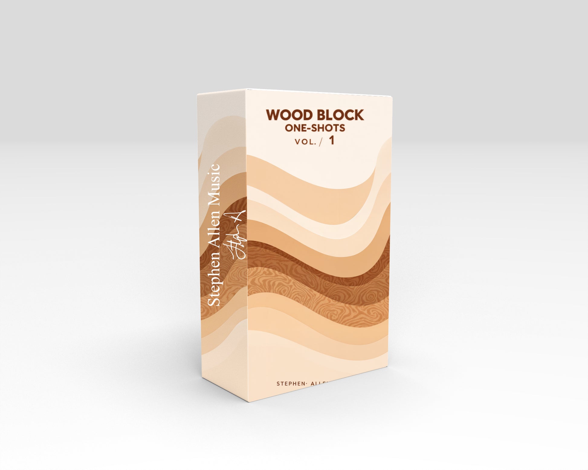 Wood block music sample pack with wavy design on a white background Stephen Allen Music
