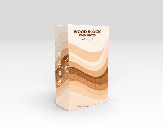 Wood block music sample pack with wavy design on a white background Stephen Allen Music