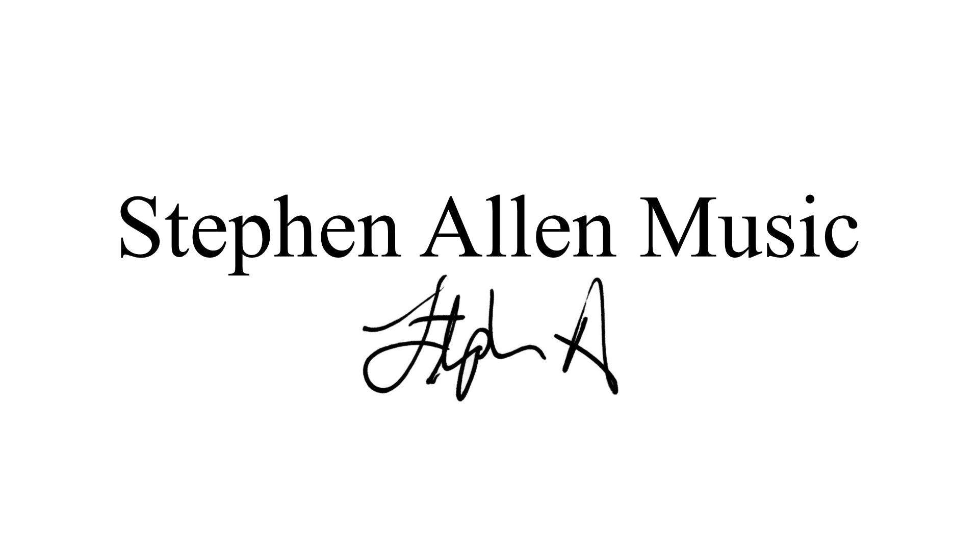 Logo for Stephen Allen Music with a signature on a white background