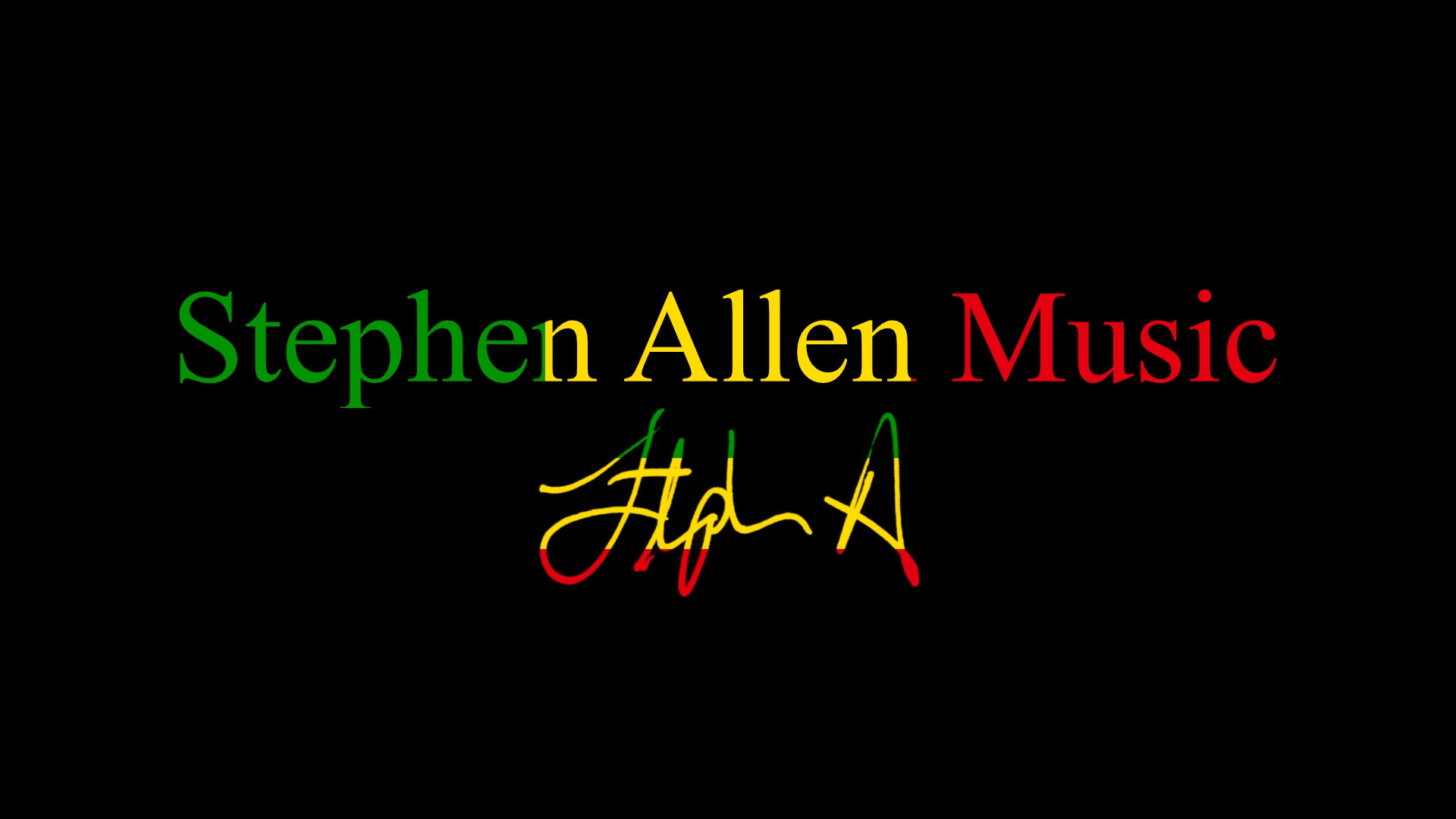 Colorful text 'Stephen Allen Music' with a signature on a black background
