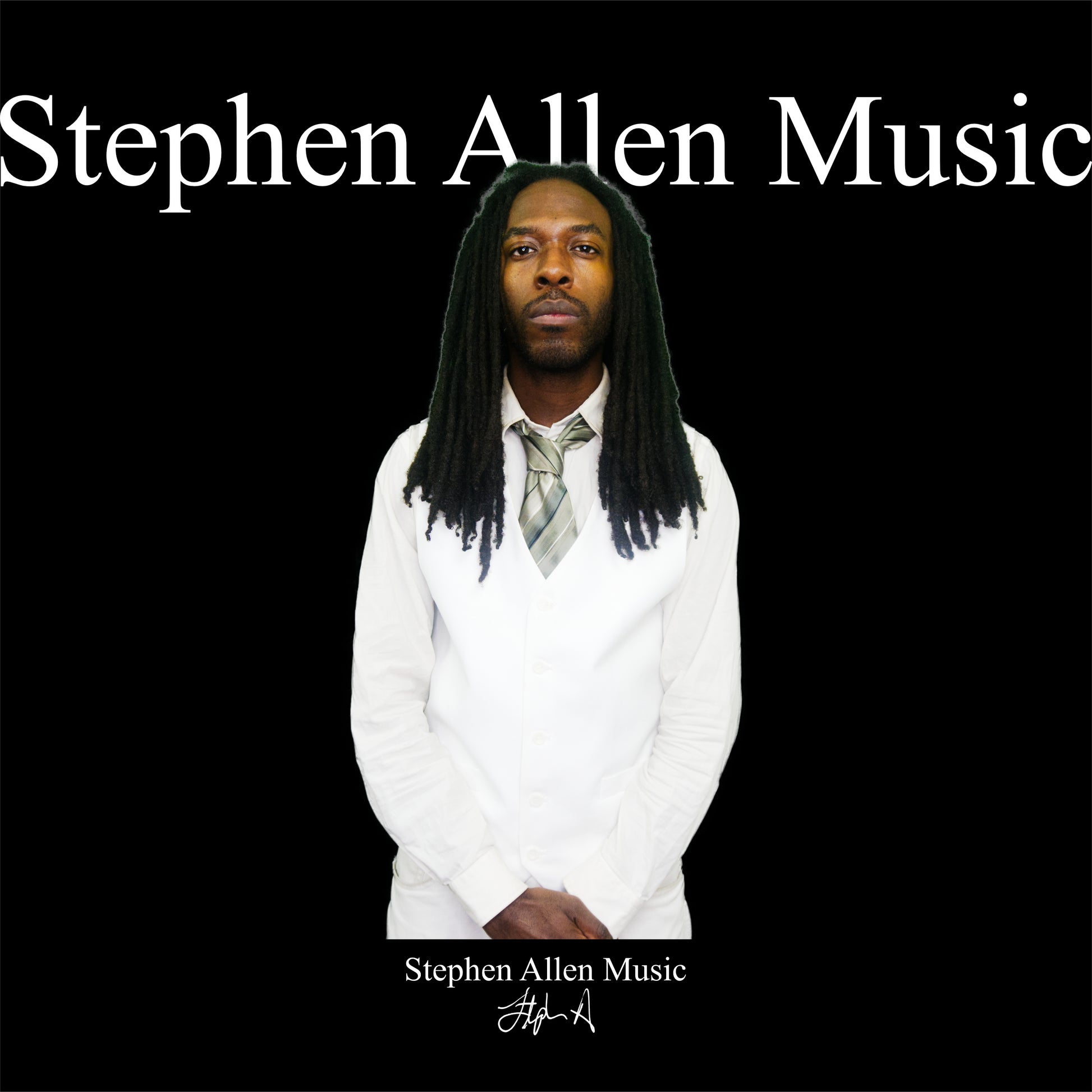 Man in a white shirt and tie with 'Stephen Allen Music' text on a black background