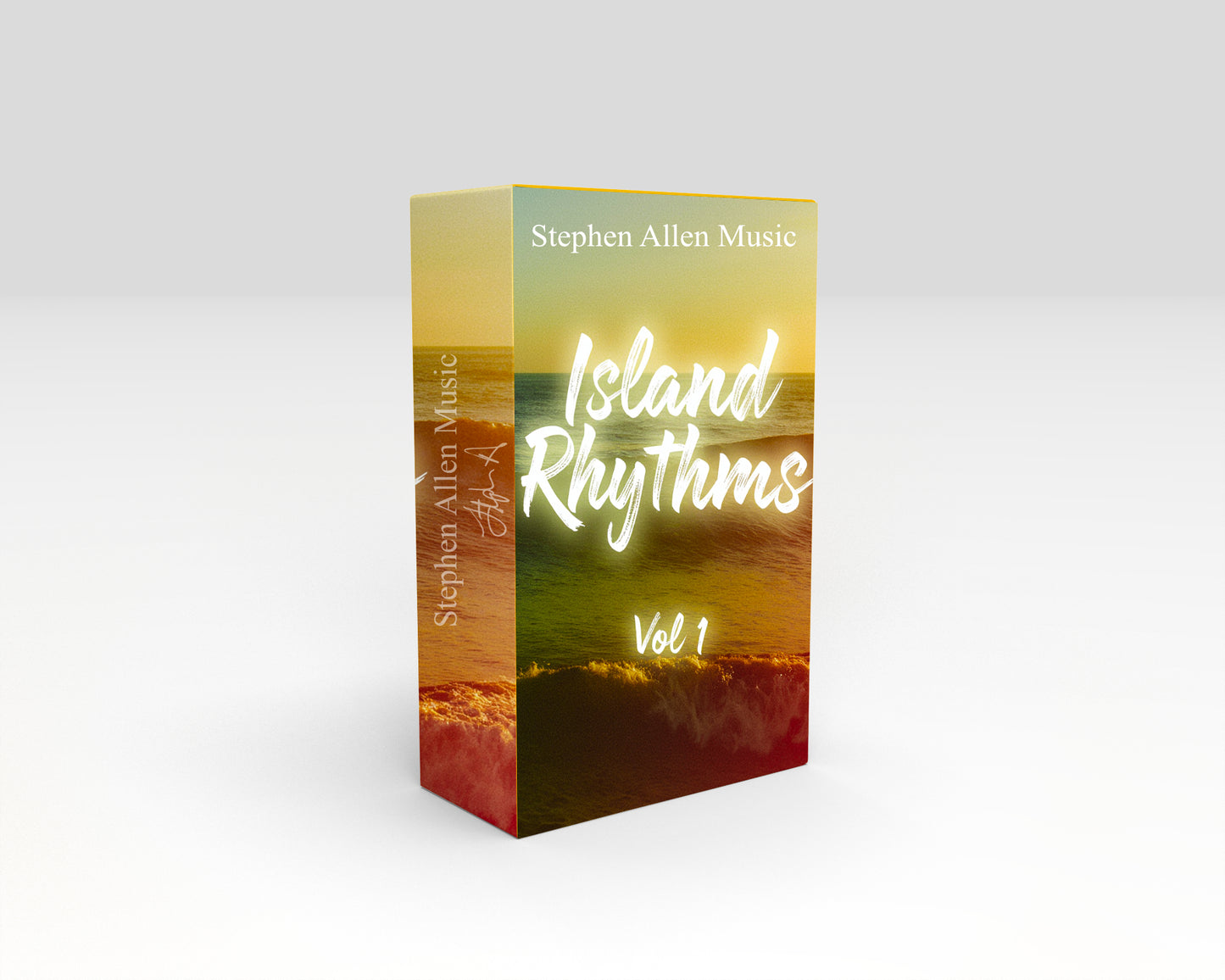 Music album cover for 'Island Rhythms Vol 1' by Stephen Allen Music with a scenic design.