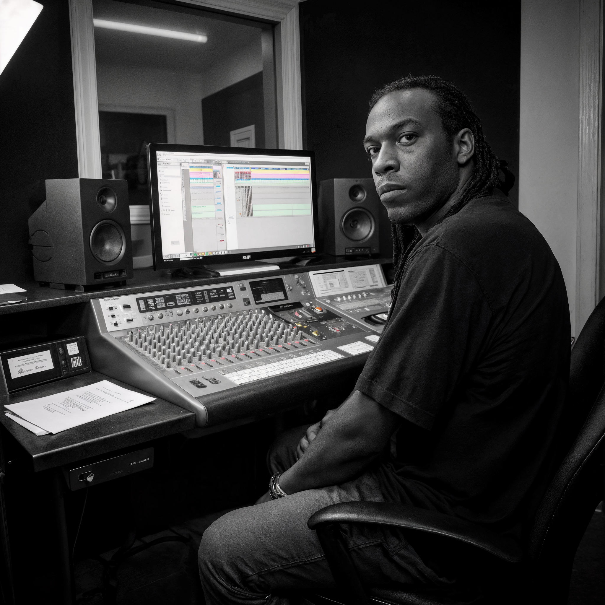 Person sitting at a sound mixing console in a studio setting Stephen Allen Music