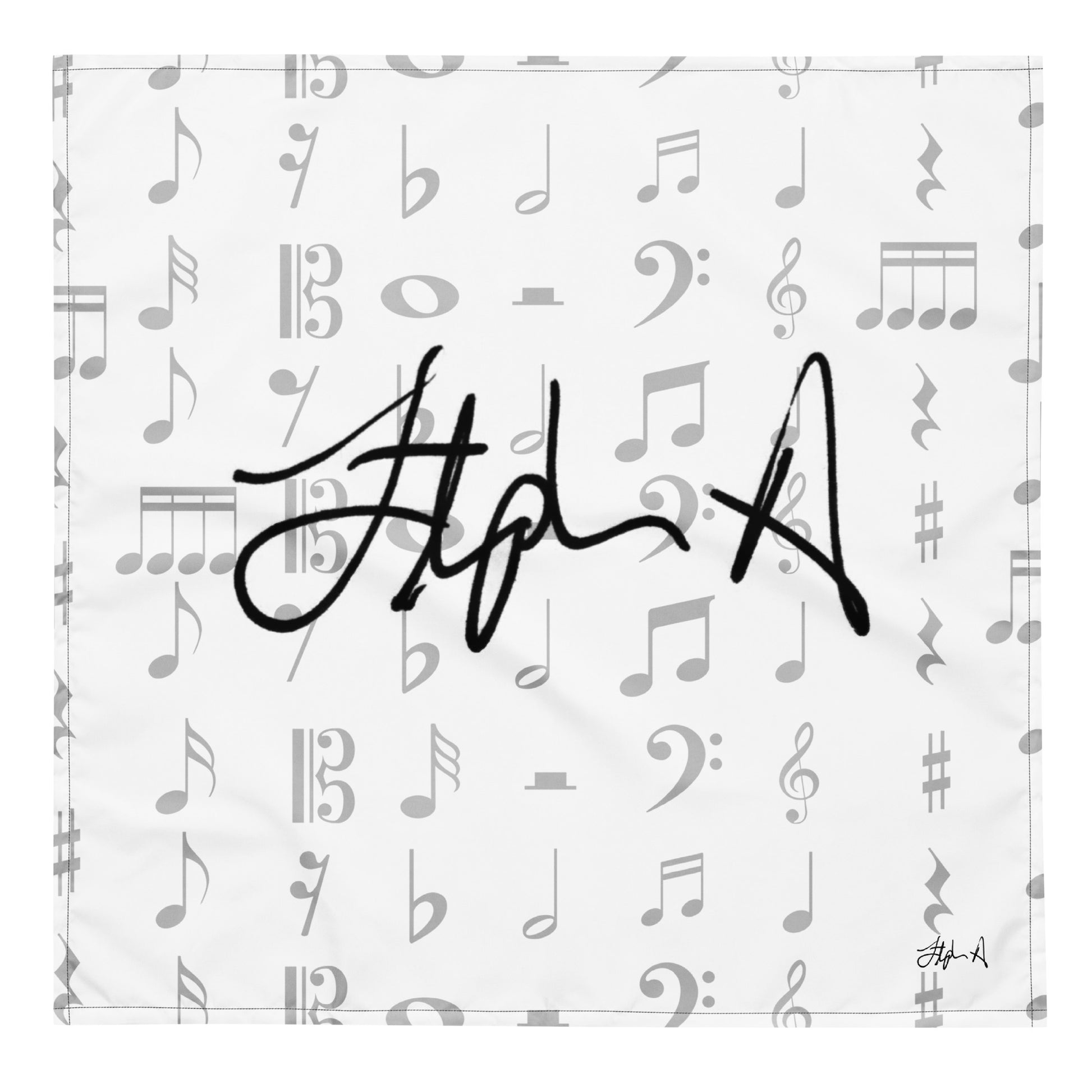 Signature with musical notes pattern on a white background Stephen Allen Music