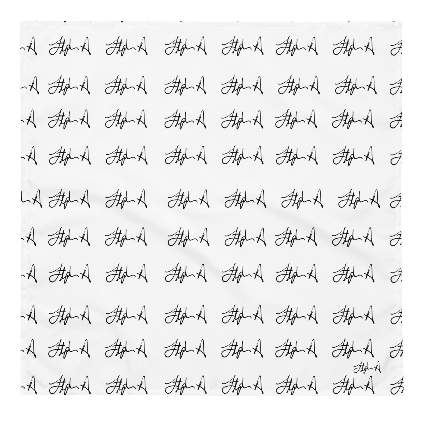 A square white fabric or paper sheet printed with a repeating grid of black script logos reading 'Stephen Allen Music' and a stylized 'A' symbol, shown flat against a white background.