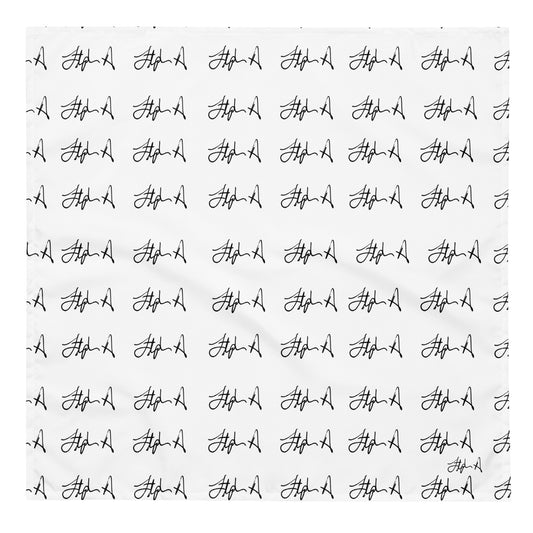 A square white fabric or paper sheet printed with a repeating grid of black script logos reading 'Stephen Allen Music' and a stylized 'A' symbol, shown flat against a white background.