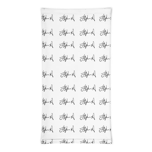 A white rectangular fabric item, likely a towel or blanket, featuring a repeating pattern of the word 'Stephen Allen Music' written in black cursive script.