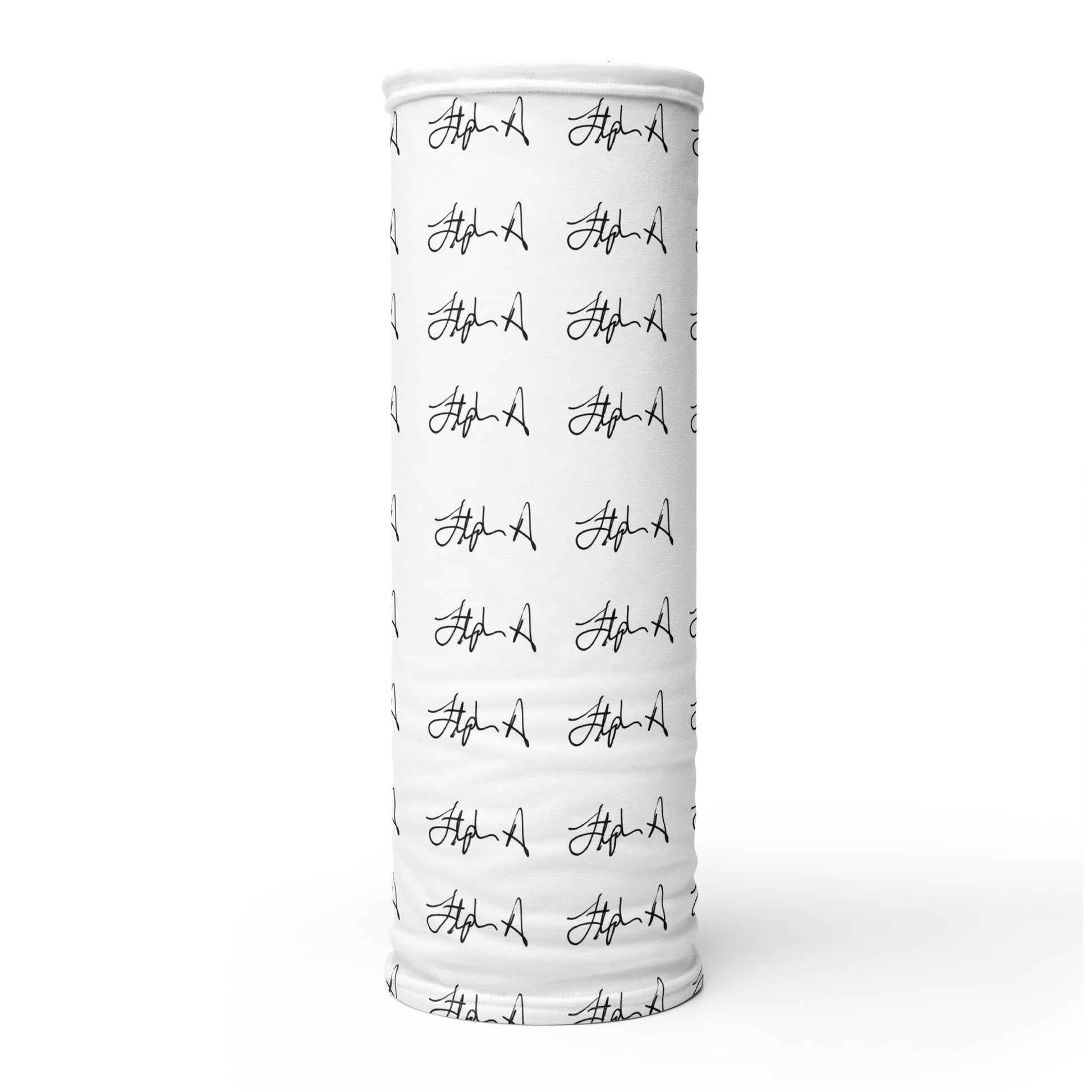 A white rectangular fabric item, likely a towel or blanket, featuring a repeating pattern of the word 'Stephen Allen Music' written in black cursive script.