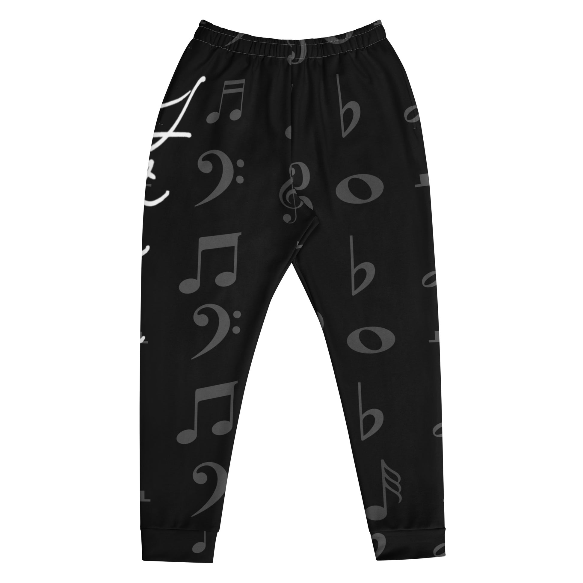 Black pants with musical symbol pattern on a white background Stephen Allen Music