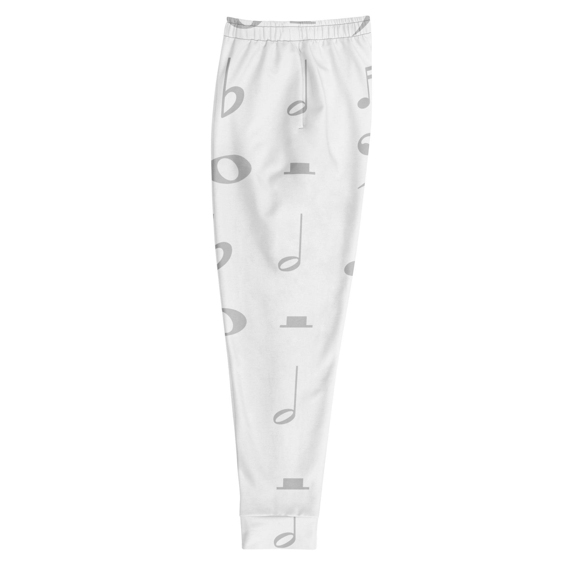 White pants with gray musical note pattern on a white background Stephen Allen Music
