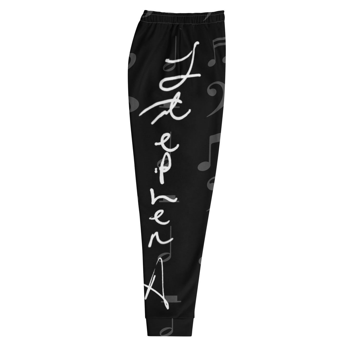 Black leggings with white text and musical notes on a white background Stephen Allen Music