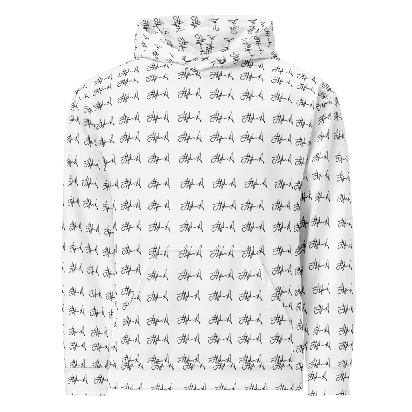 White hoodie with a white logo on a white background