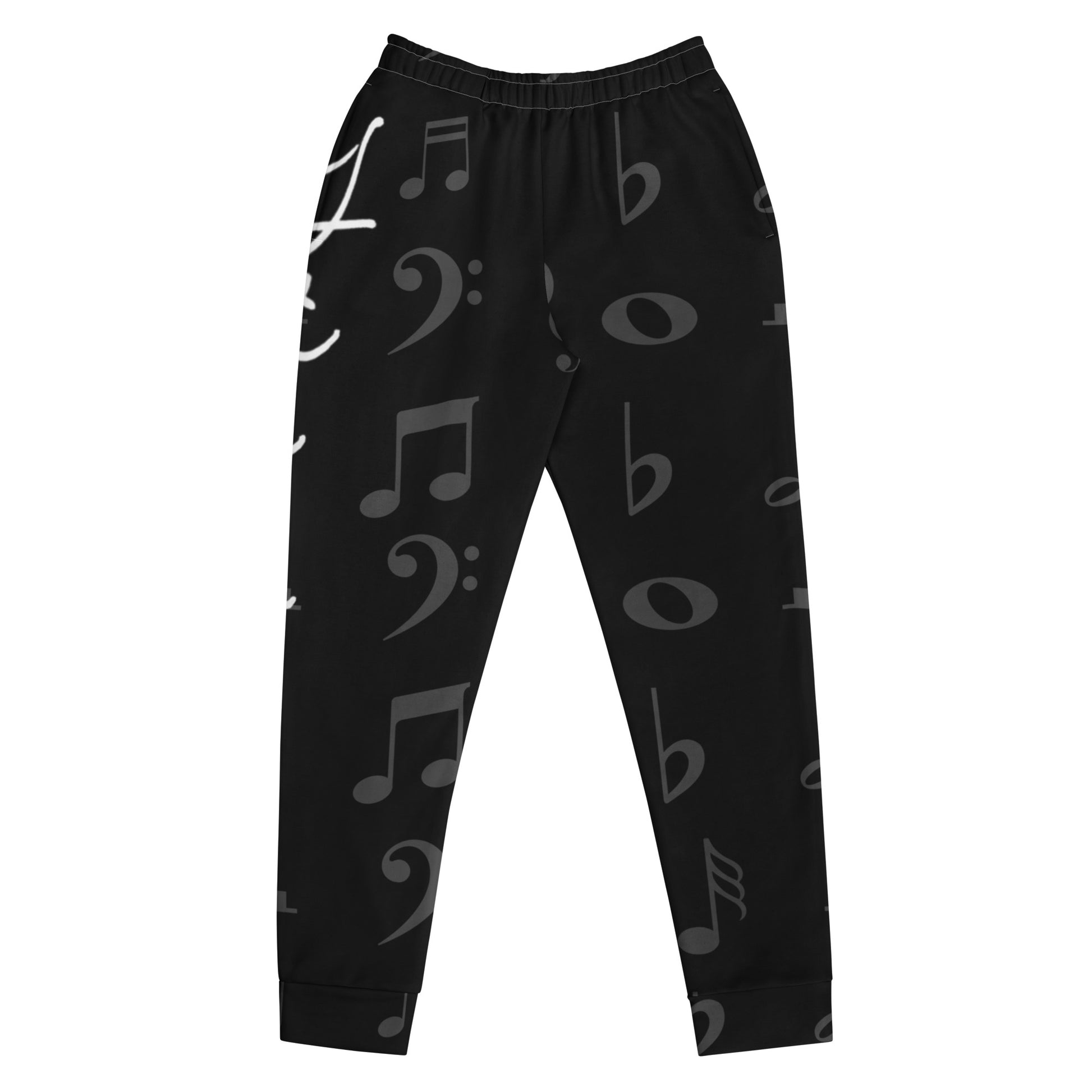 Black pants with music note pattern on a white background Stephen Allen Music