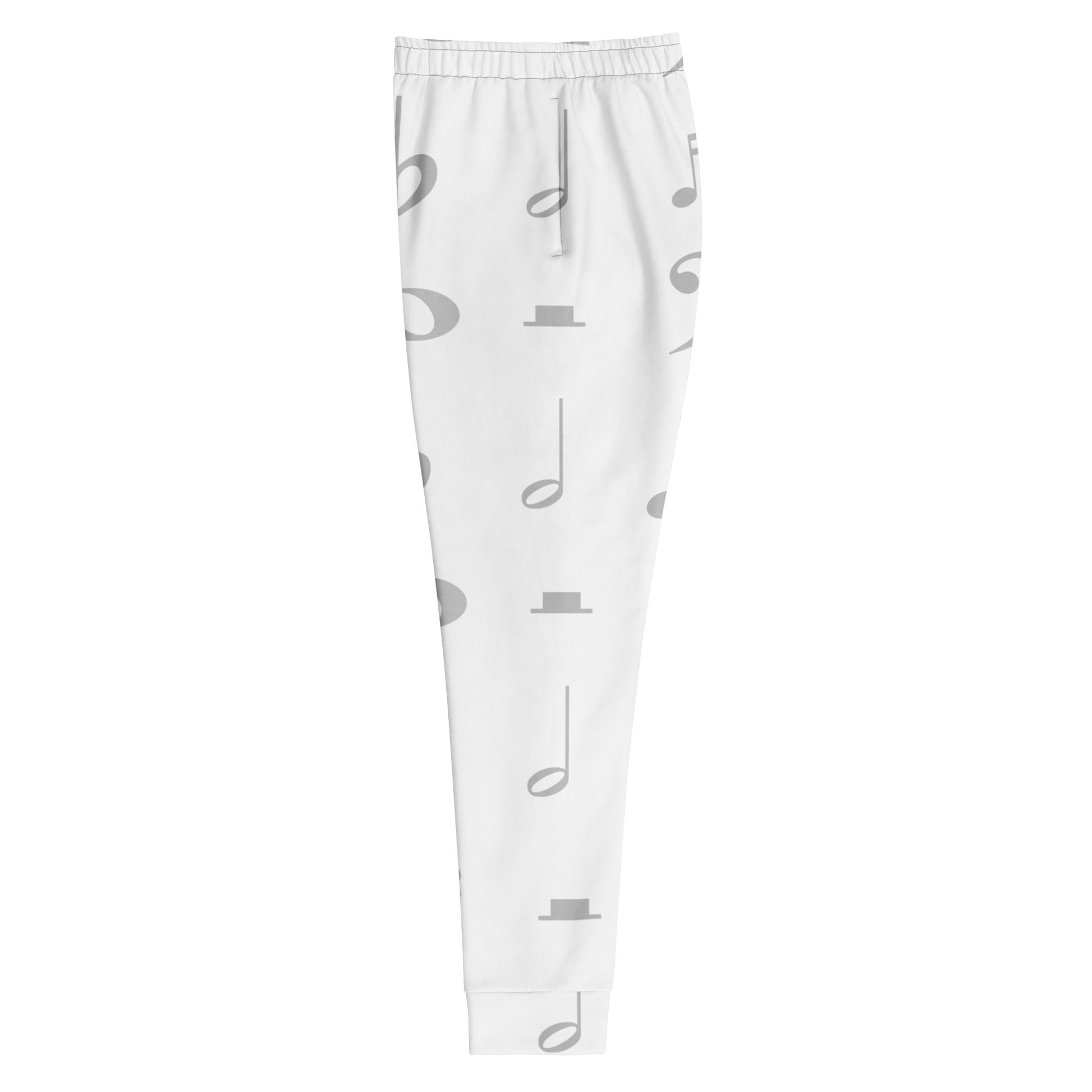 White pants with gray musical note pattern on a white background Stephen Allen Music