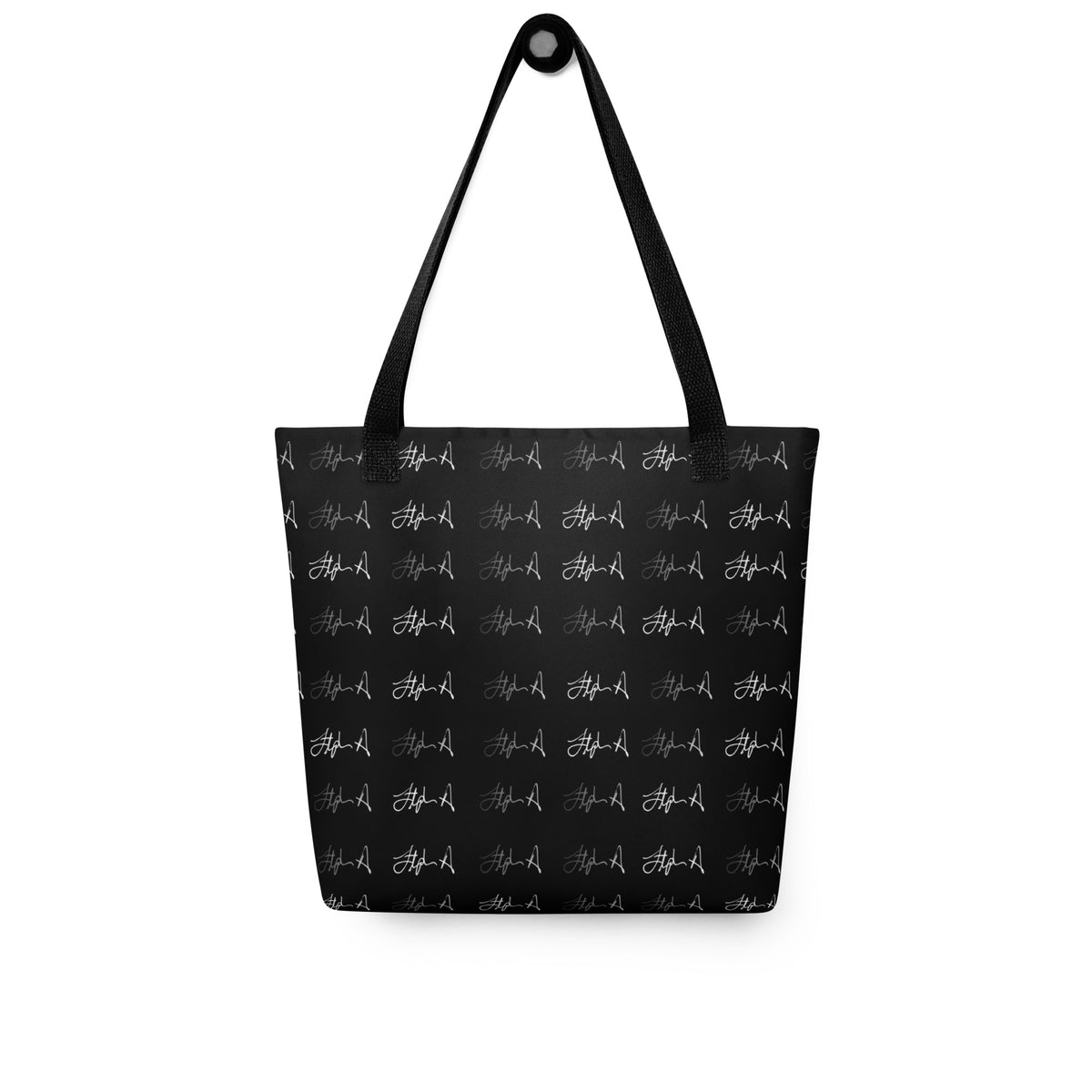 Black tote bag with decorative design on a white background Stephen Allen Music