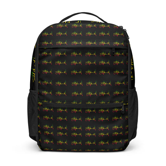 Black backpack with a brand logo on a white background Stephen Allen Music