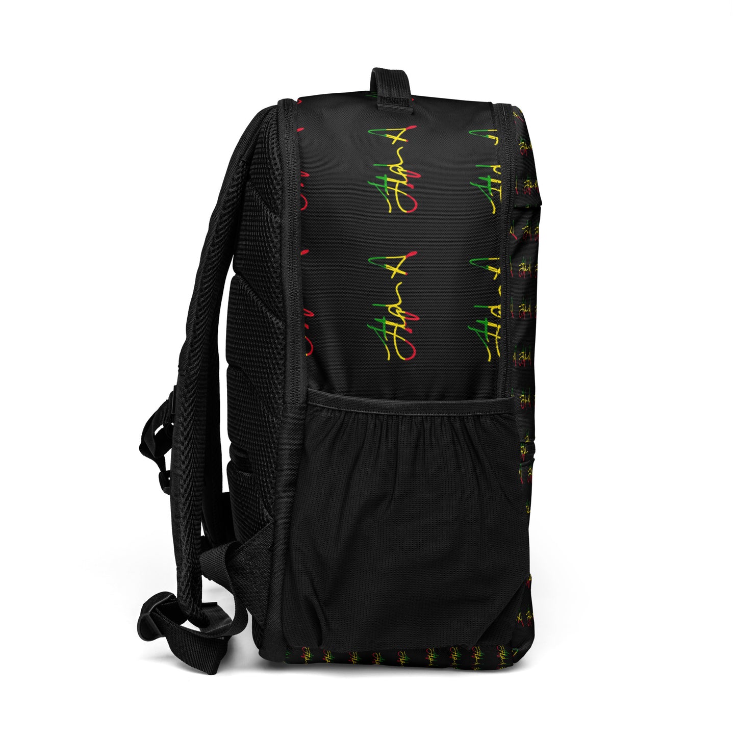 Black backpack with a brand logo on a white background Stephen Allen Music