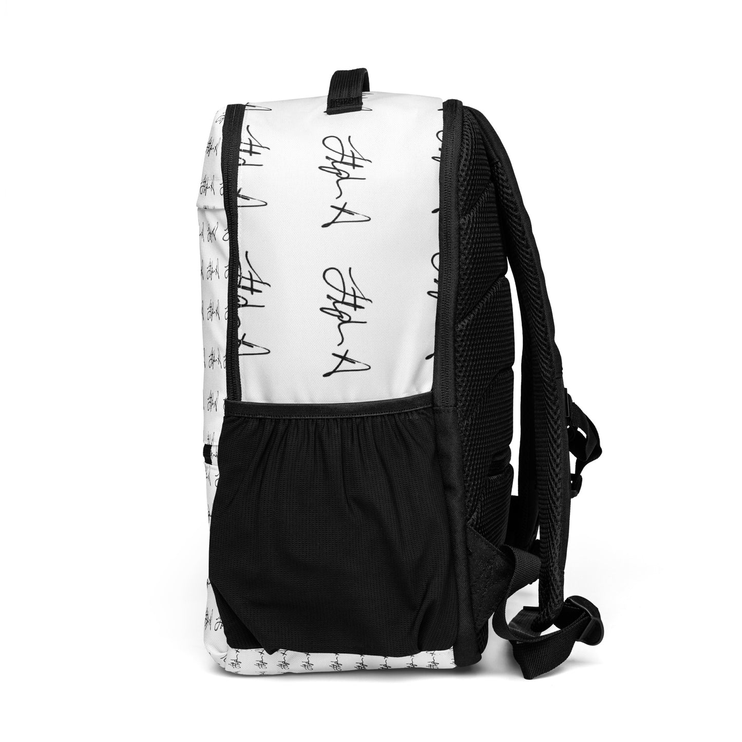 Black and white backpack on a white background Stephen Allen Music