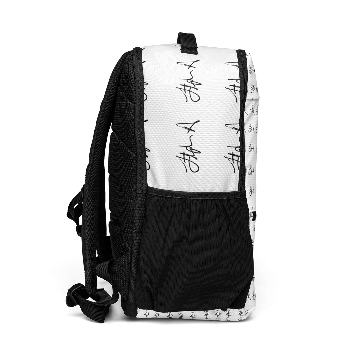 Black and white backpack on a white background Stephen Allen Music